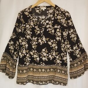 Charming Charle Black Floral Blouse Size Large